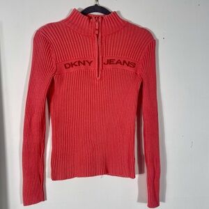 DKNY Women's Vibrant Pink Ribbed Sweatshirt